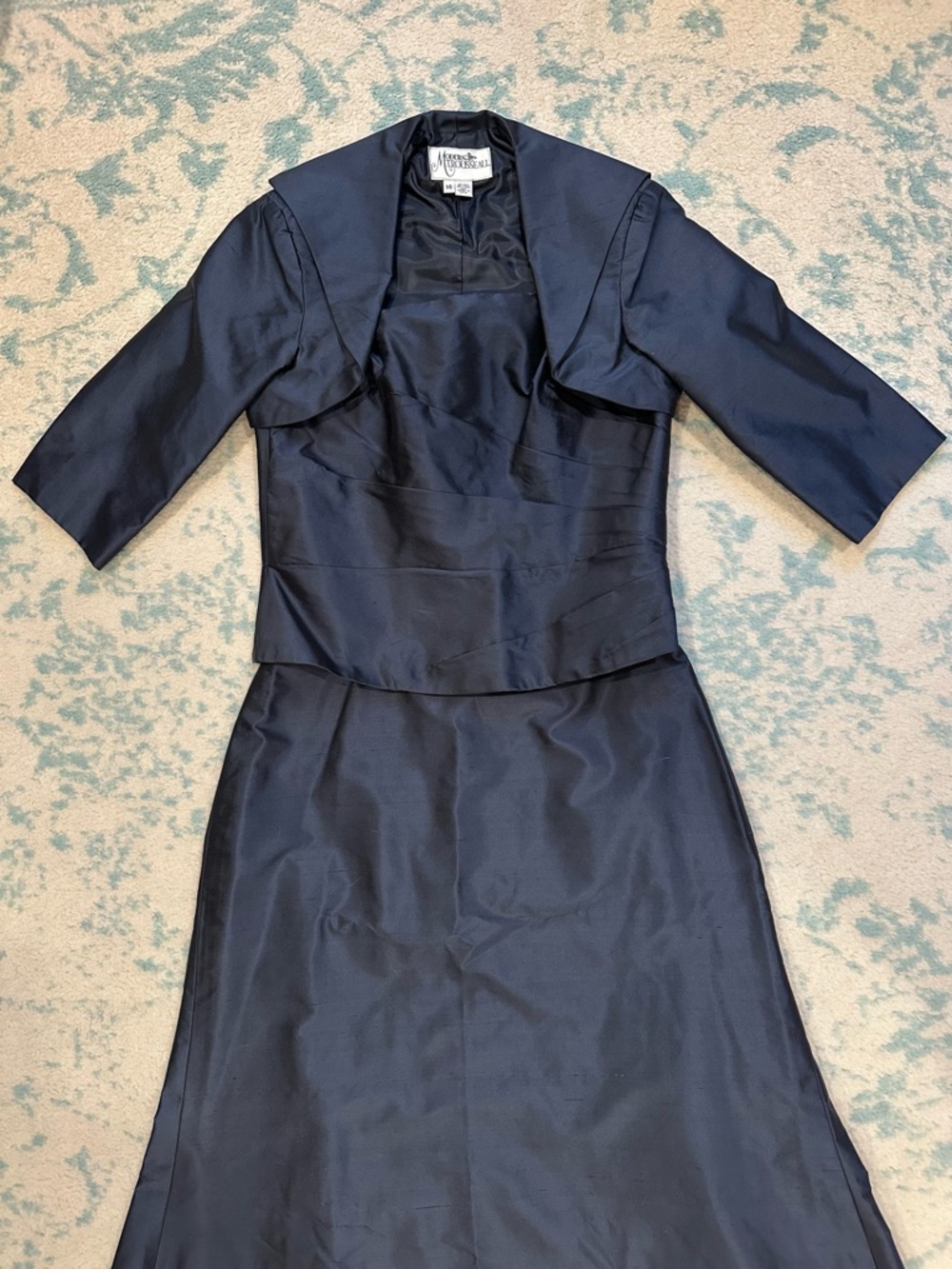 Modern Trousseau 100% Silk 3-Piece Formal Set, Navy, Skirt 16/Top 14